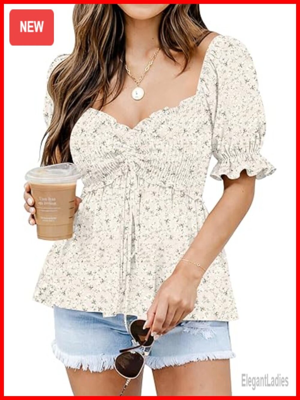Peplum Puff Short Sleeve Babydoll Blouse Going Out Top